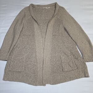 Lucky Brand Neutral Taupe Open-Front Knit Cardigan